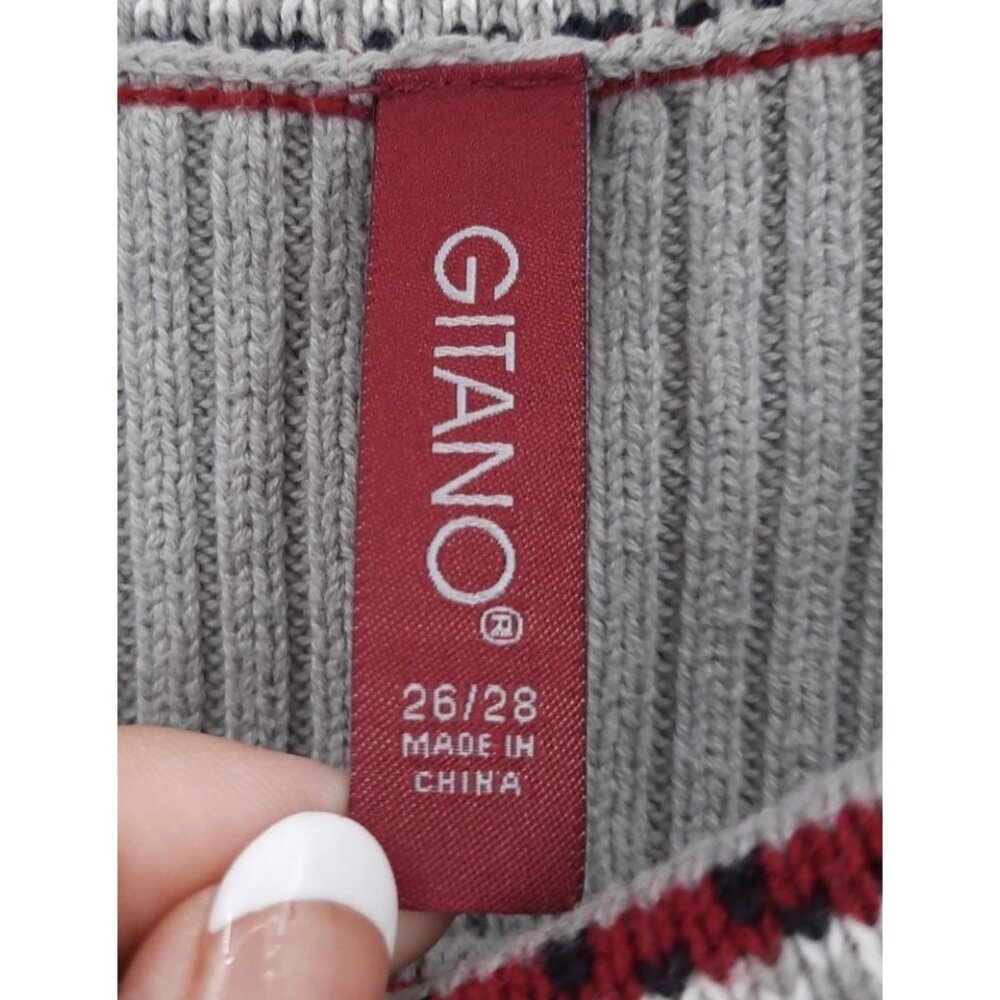 VTG 90s Gitano Gray Fair Isle Foldover Off Shoulder Cable Knit Sweater 26/28 - Picture 6 of 8